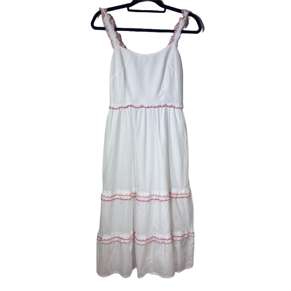 J.Crew Factory Womens 2 Midi Dress White Orange Red Easter Romantic NWT